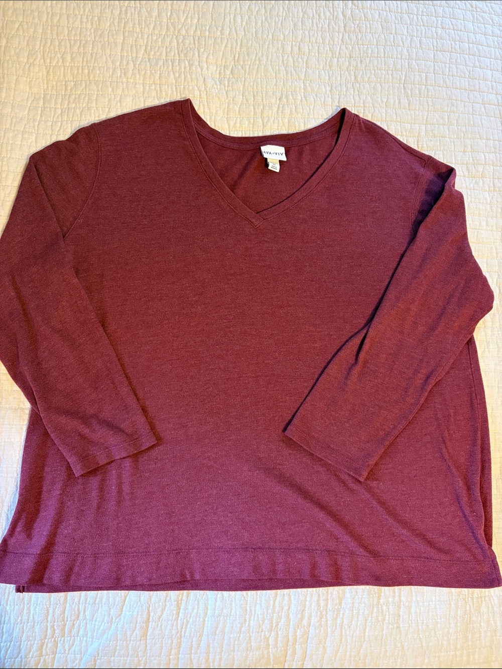Ava & Viv Long Sleeve V-Neck Top — Burgundy - Picture 5 of 11